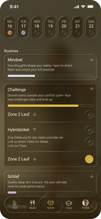 4BL App Homepage Dashboard Habits